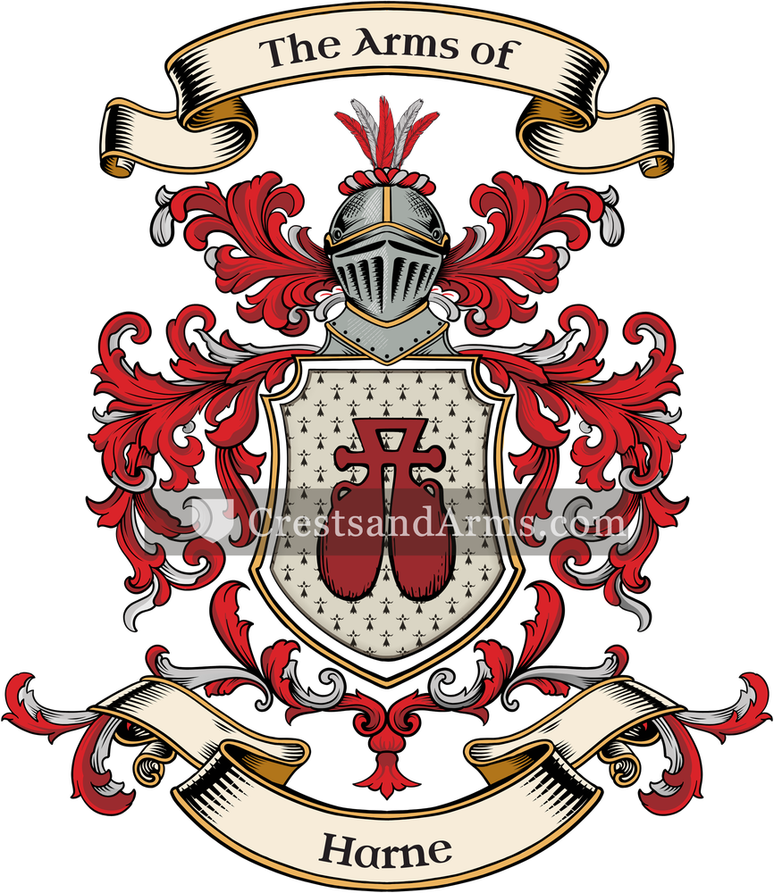 The Harne coat of arms, drawn from the recorded blazon