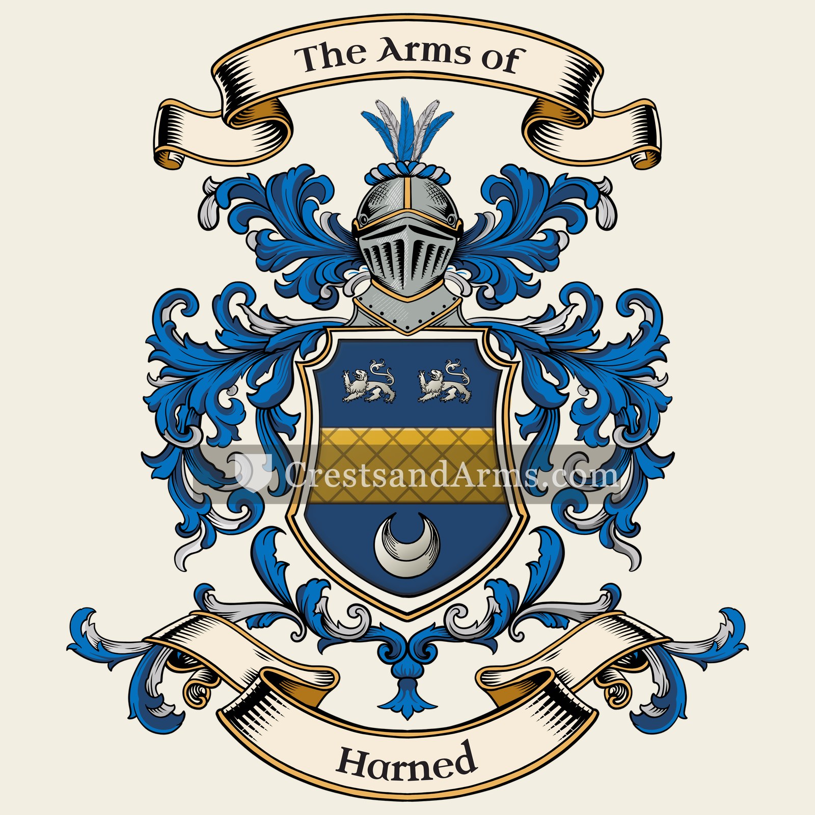 The Harned coat of arms, drawn from the recorded blazon