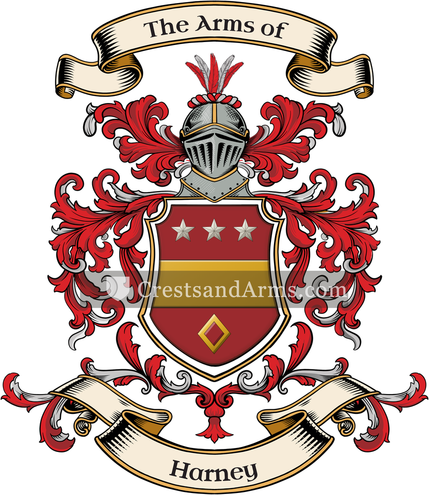 The Harney coat of arms, drawn from the recorded blazon