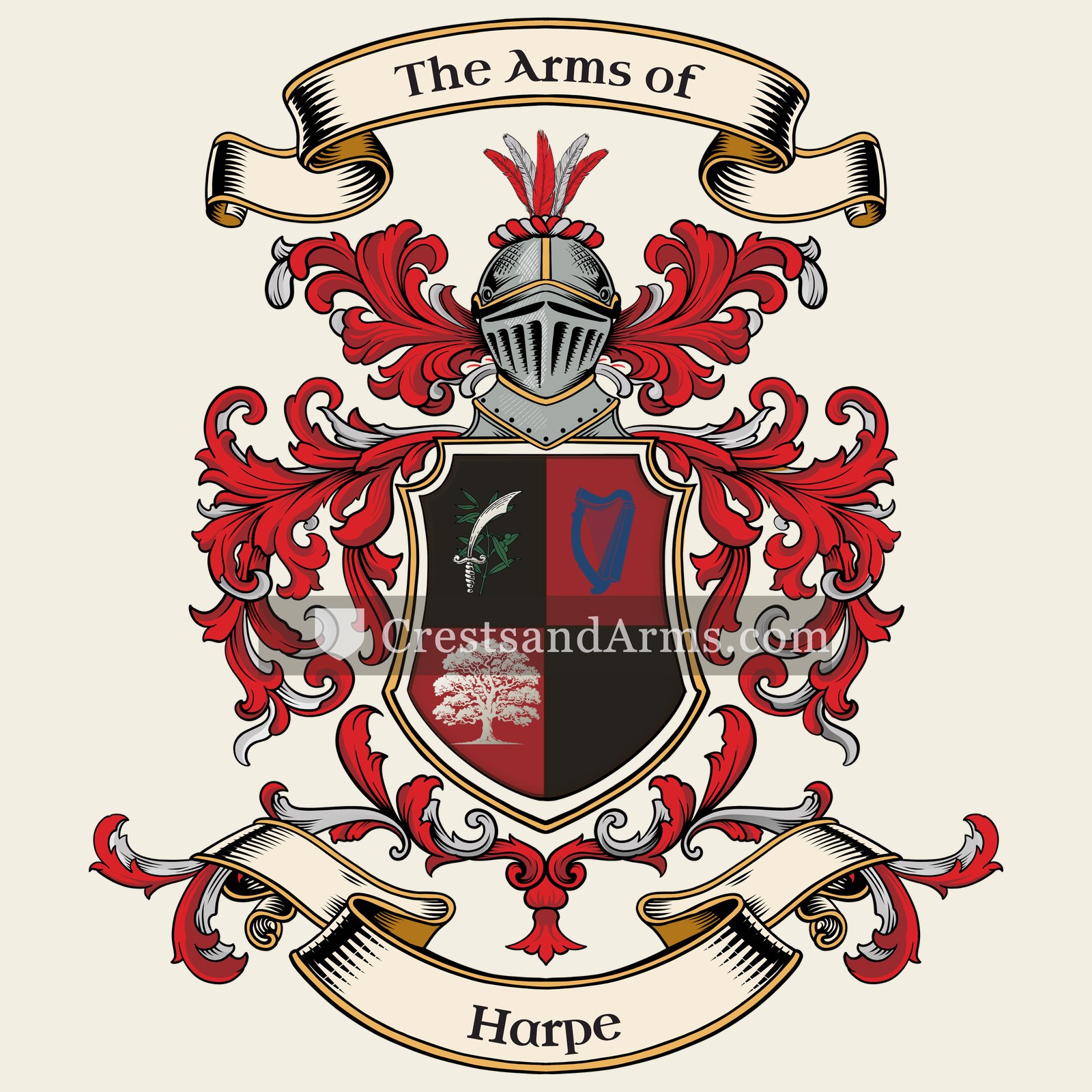 The Harpe coat of arms, drawn from the recorded blazon