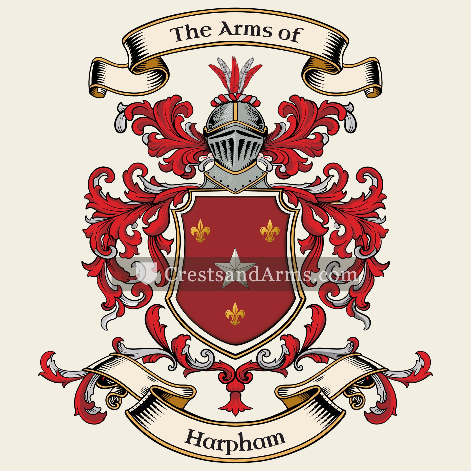 The Harpham coat of arms, drawn from the recorded blazon