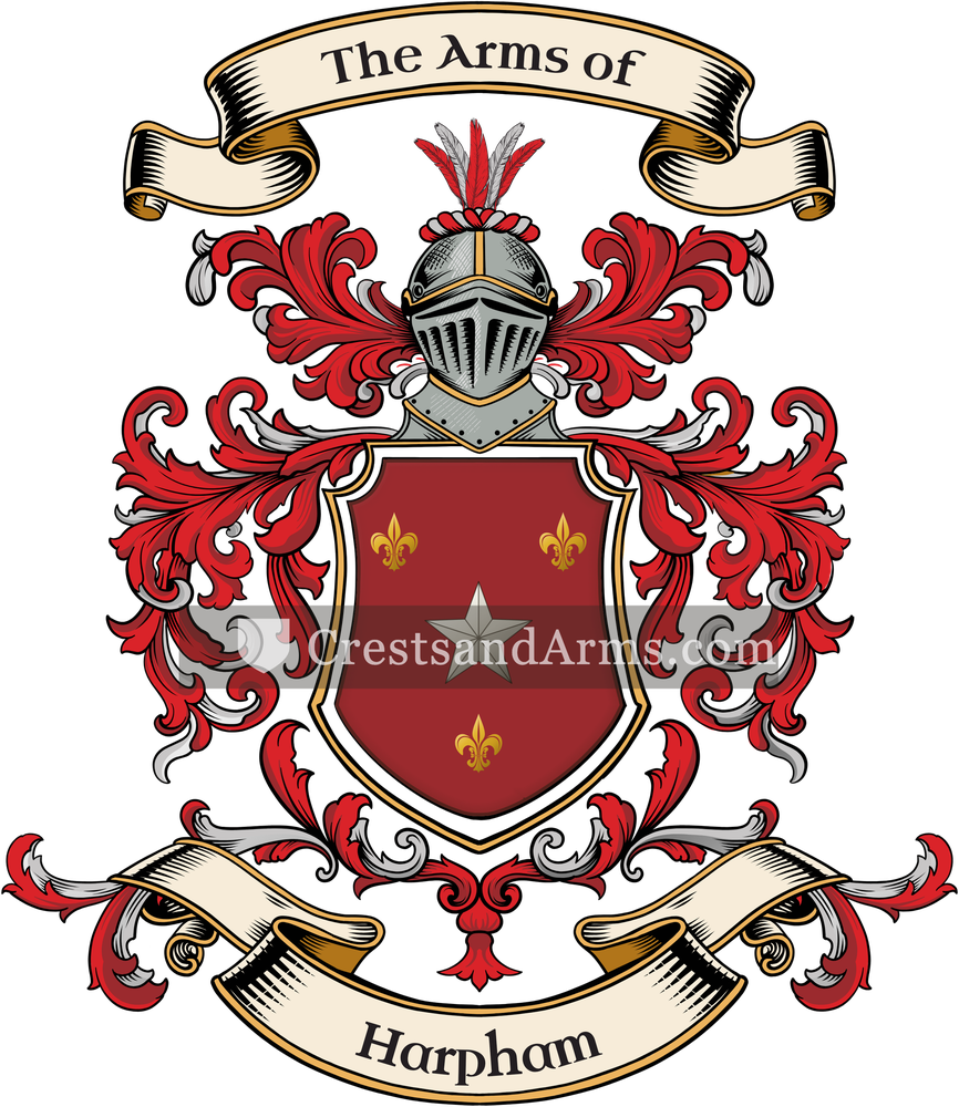 The Harpham coat of arms, drawn from the recorded blazon