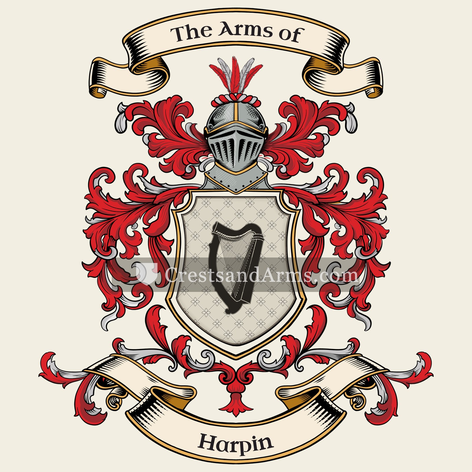 The Harpin coat of arms, drawn from the recorded blazon