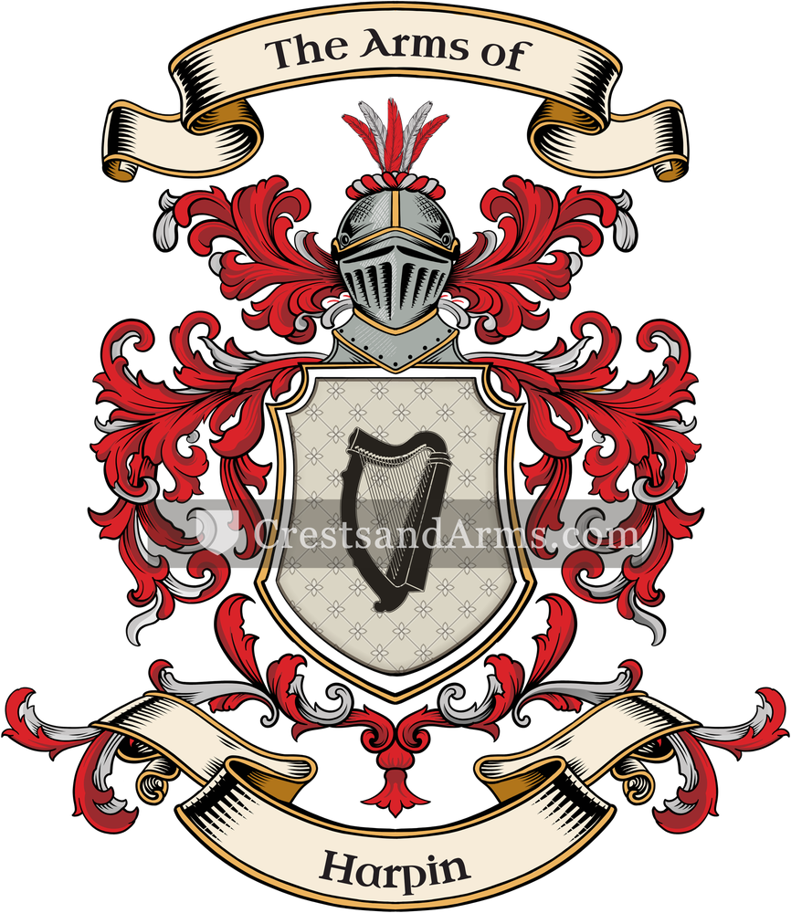 The Harpin coat of arms, drawn from the recorded blazon