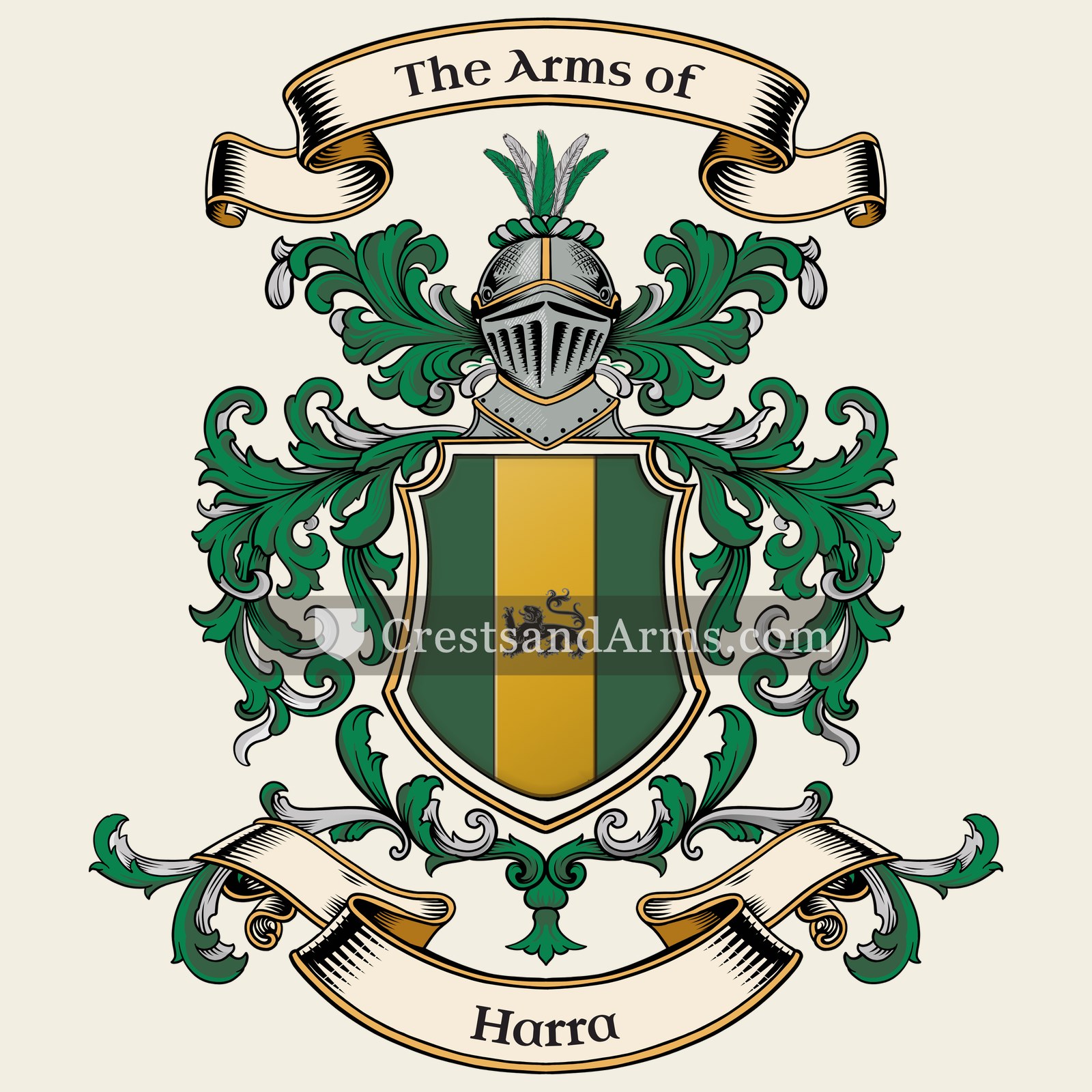 The Harra coat of arms, drawn from the recorded blazon
