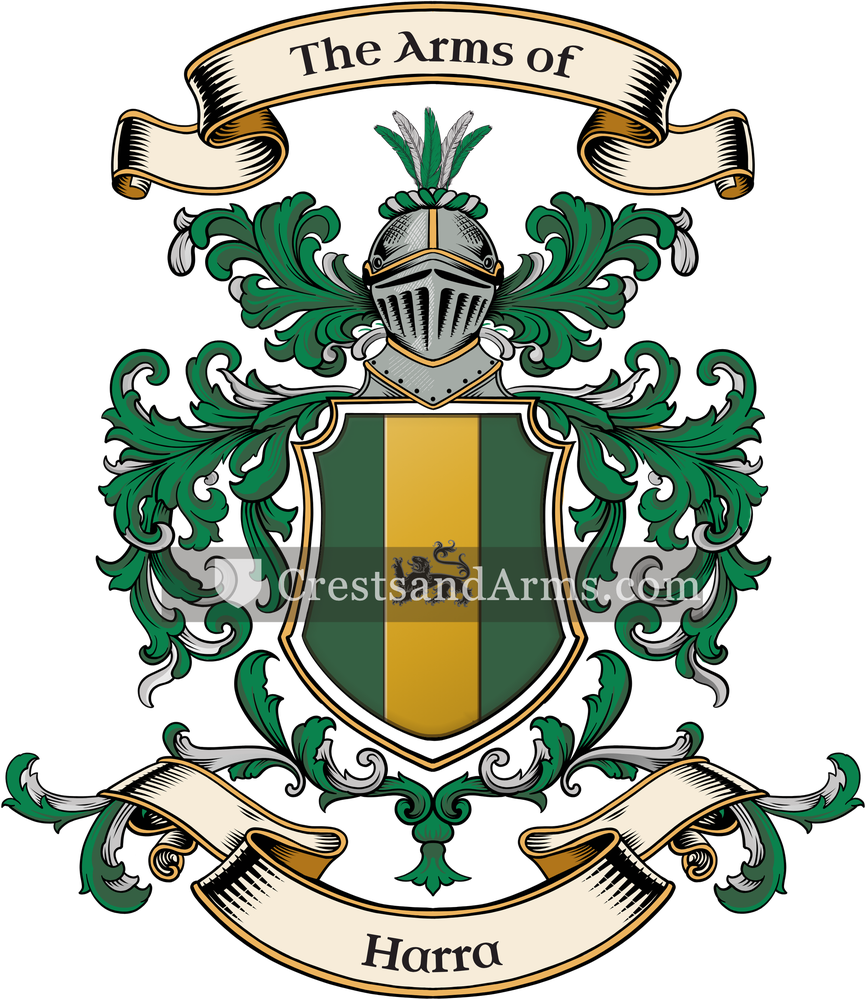 The Harra coat of arms, drawn from the recorded blazon