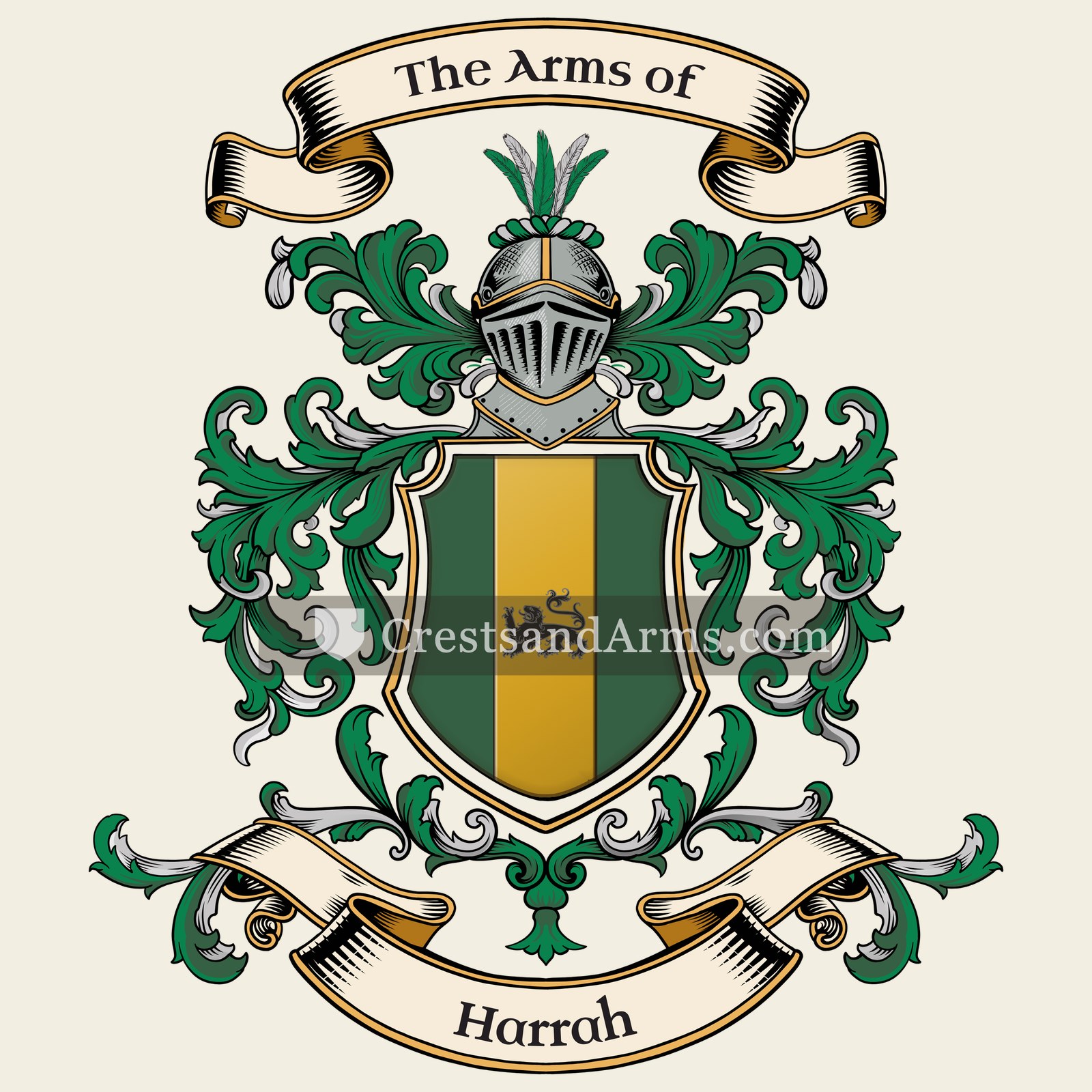 The Harrah coat of arms, drawn from the recorded blazon