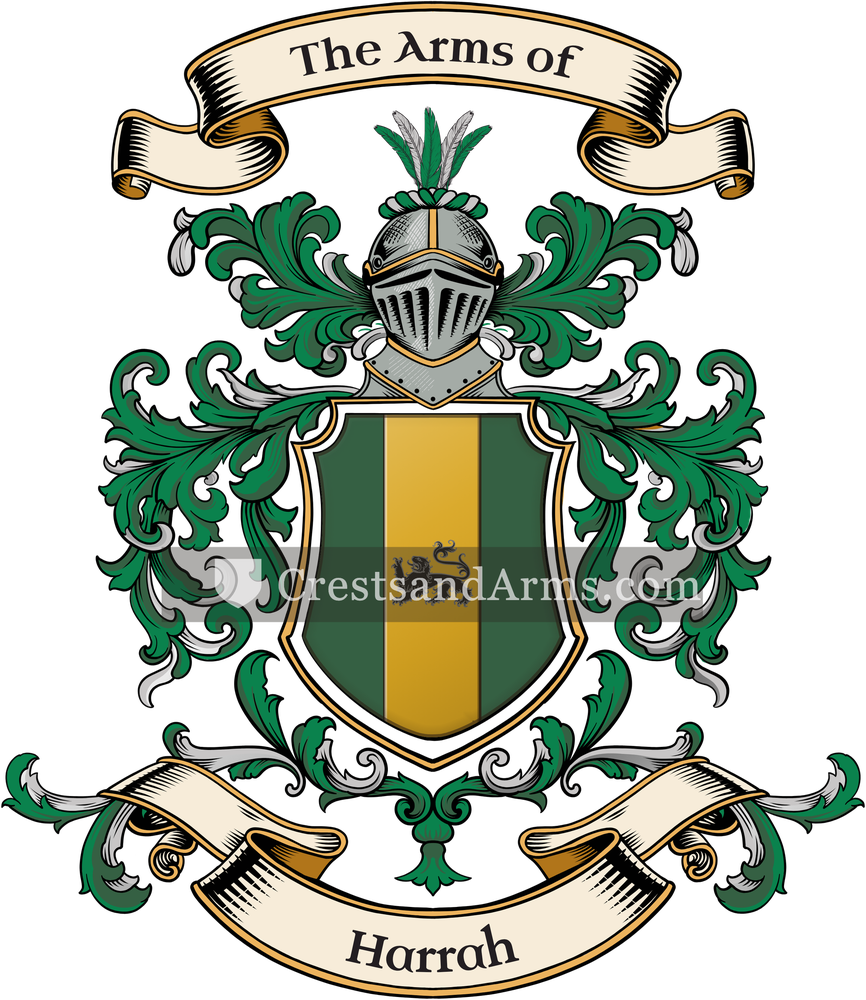 The Harrah coat of arms, drawn from the recorded blazon