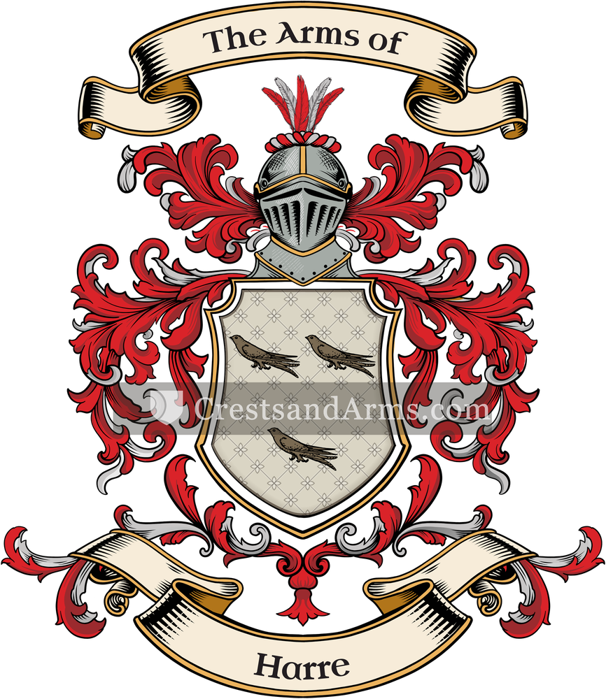 The Harre coat of arms, drawn from the recorded blazon