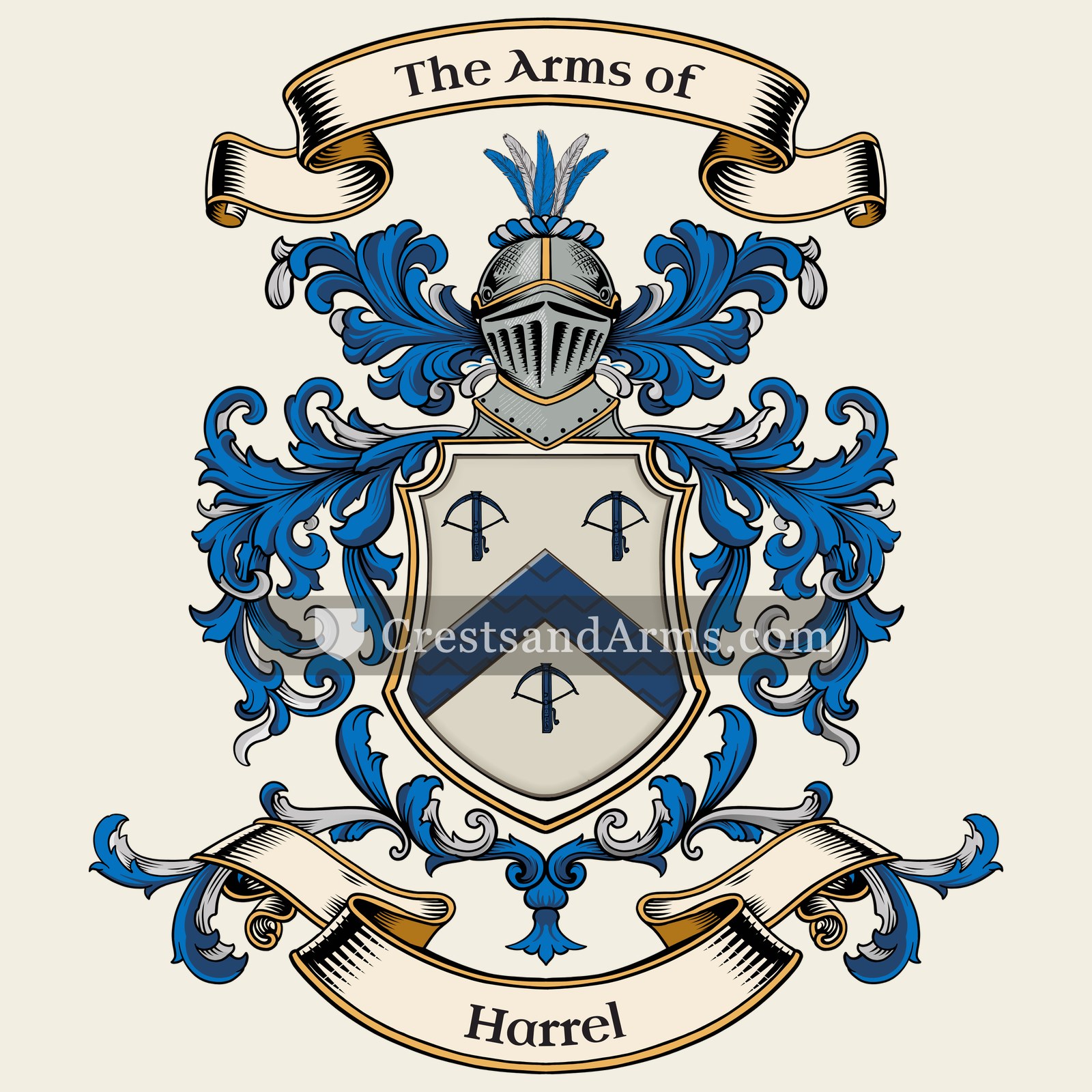 The Harrel coat of arms, drawn from the recorded blazon