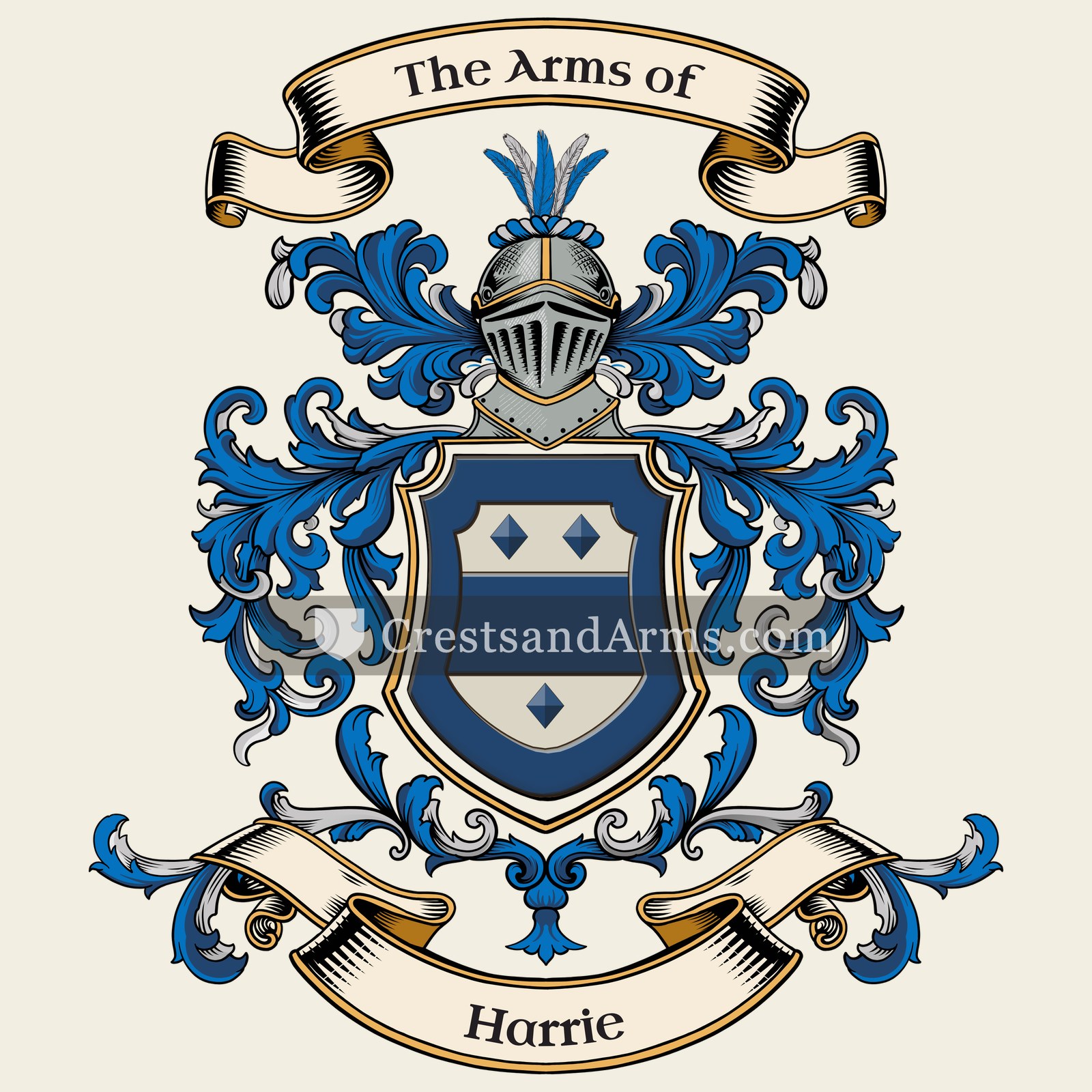 The Harrie coat of arms, drawn from the recorded blazon