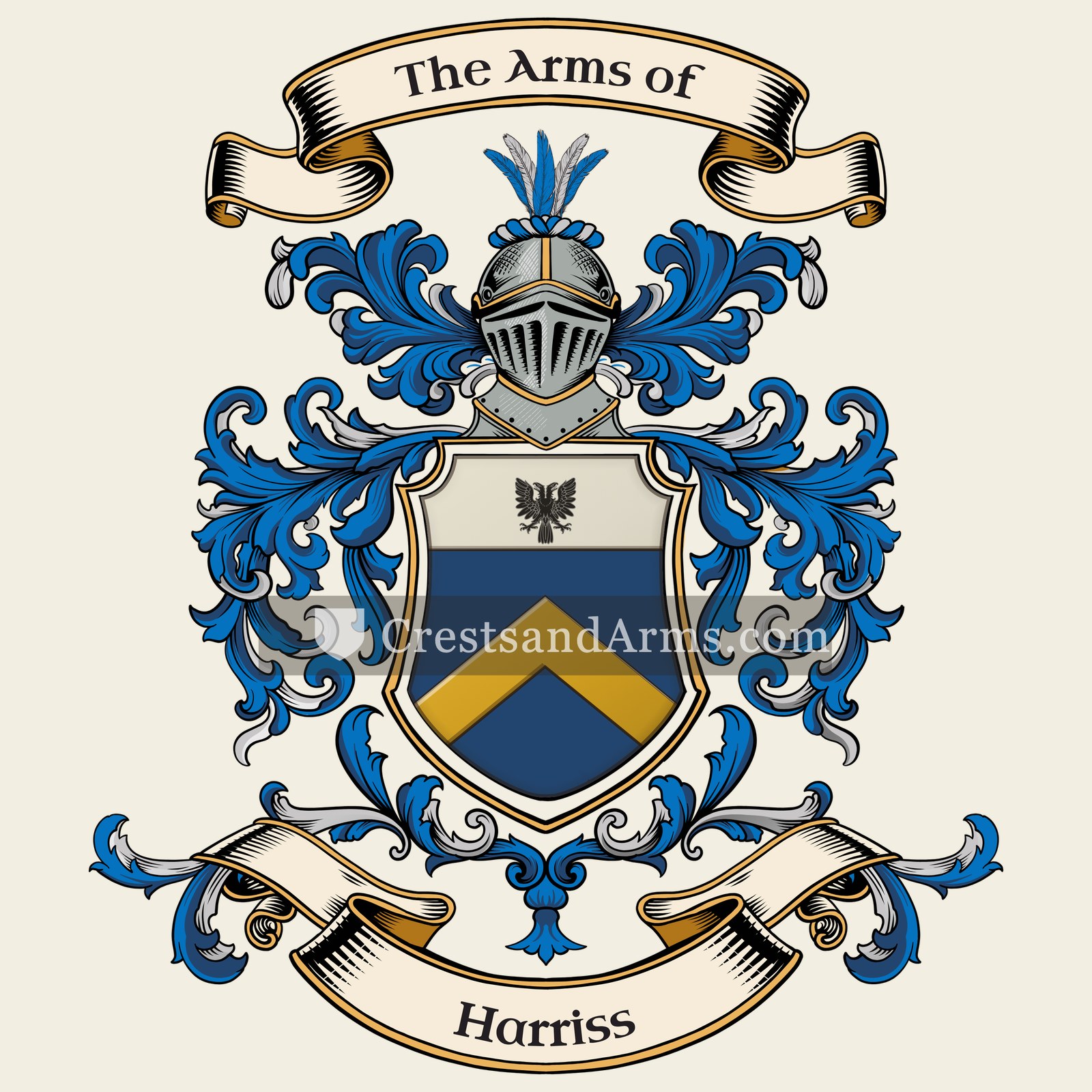 The Harriss coat of arms, drawn from the recorded blazon
