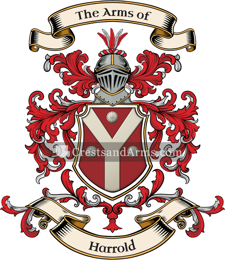 The Harrold coat of arms, drawn from the recorded blazon
