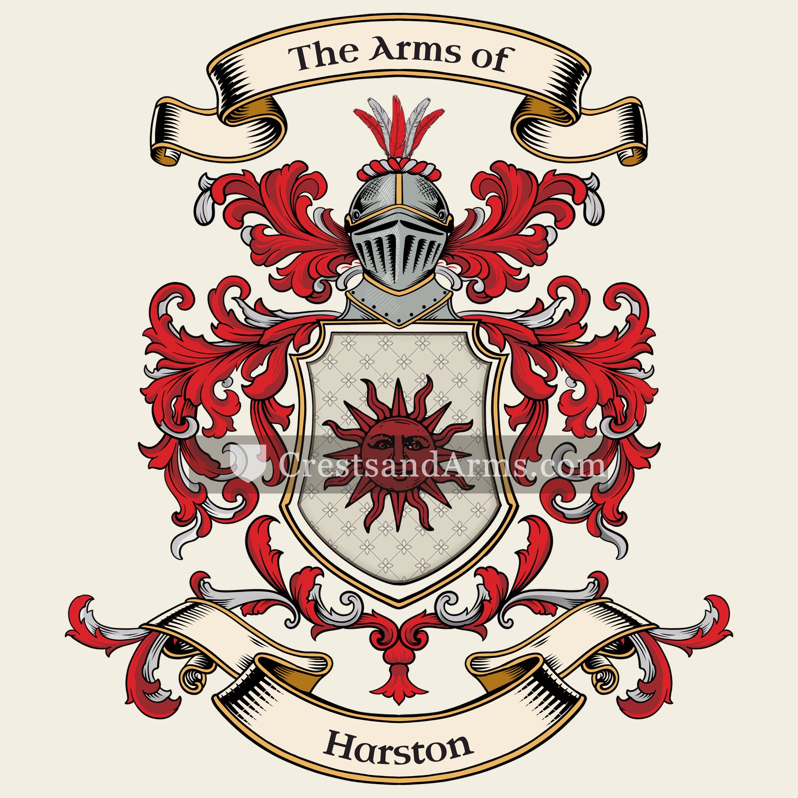 The Harston coat of arms, drawn from the recorded blazon