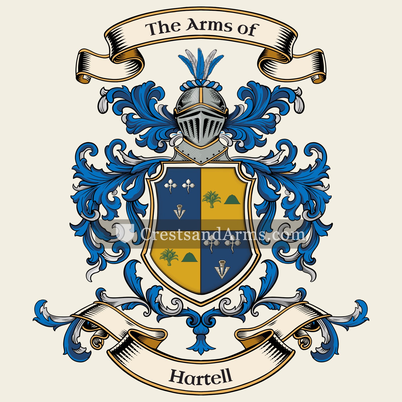 The Hartell coat of arms, drawn from the recorded blazon