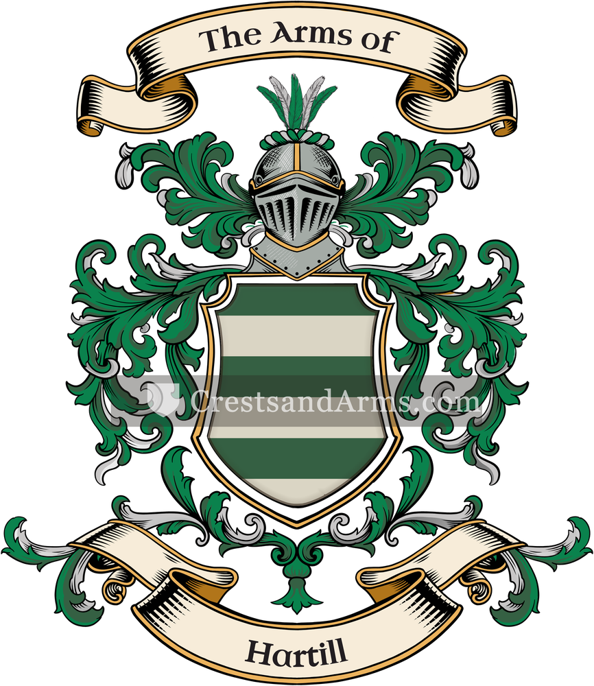The Hartill coat of arms, drawn from the recorded blazon