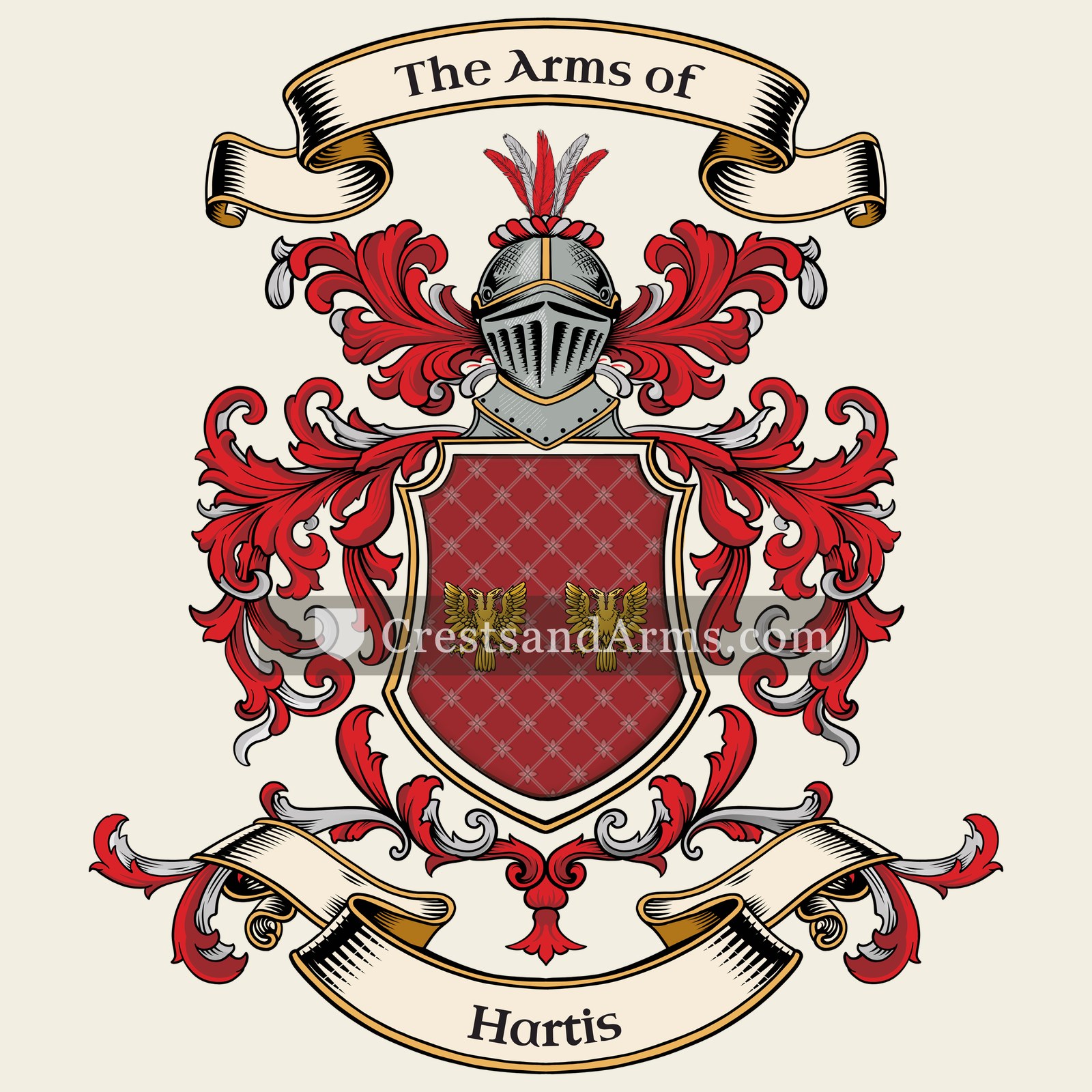 The Hartis coat of arms, drawn from the recorded blazon