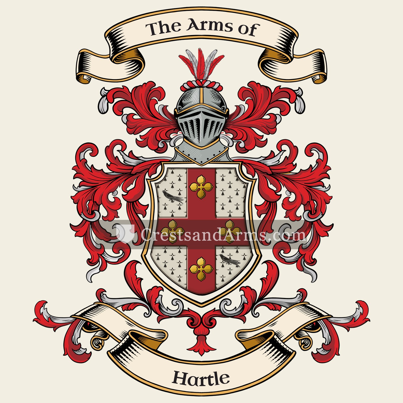 The Hartle coat of arms, drawn from the recorded blazon