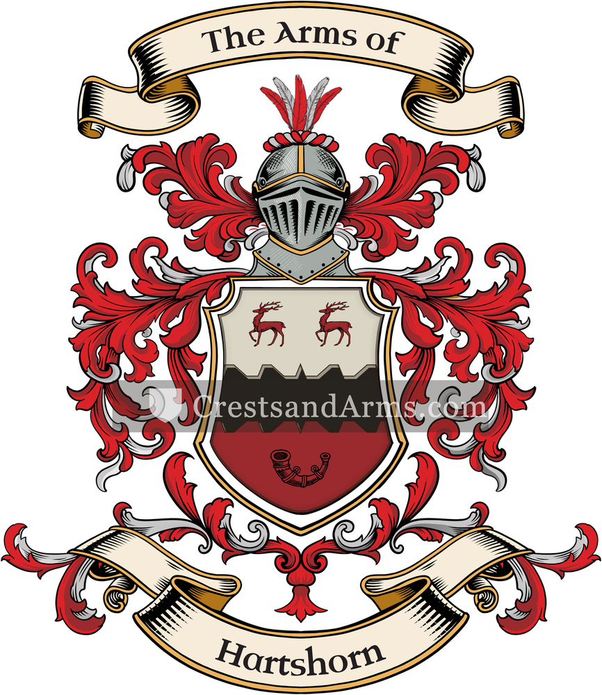 The Hartshorn coat of arms, drawn from the recorded blazon
