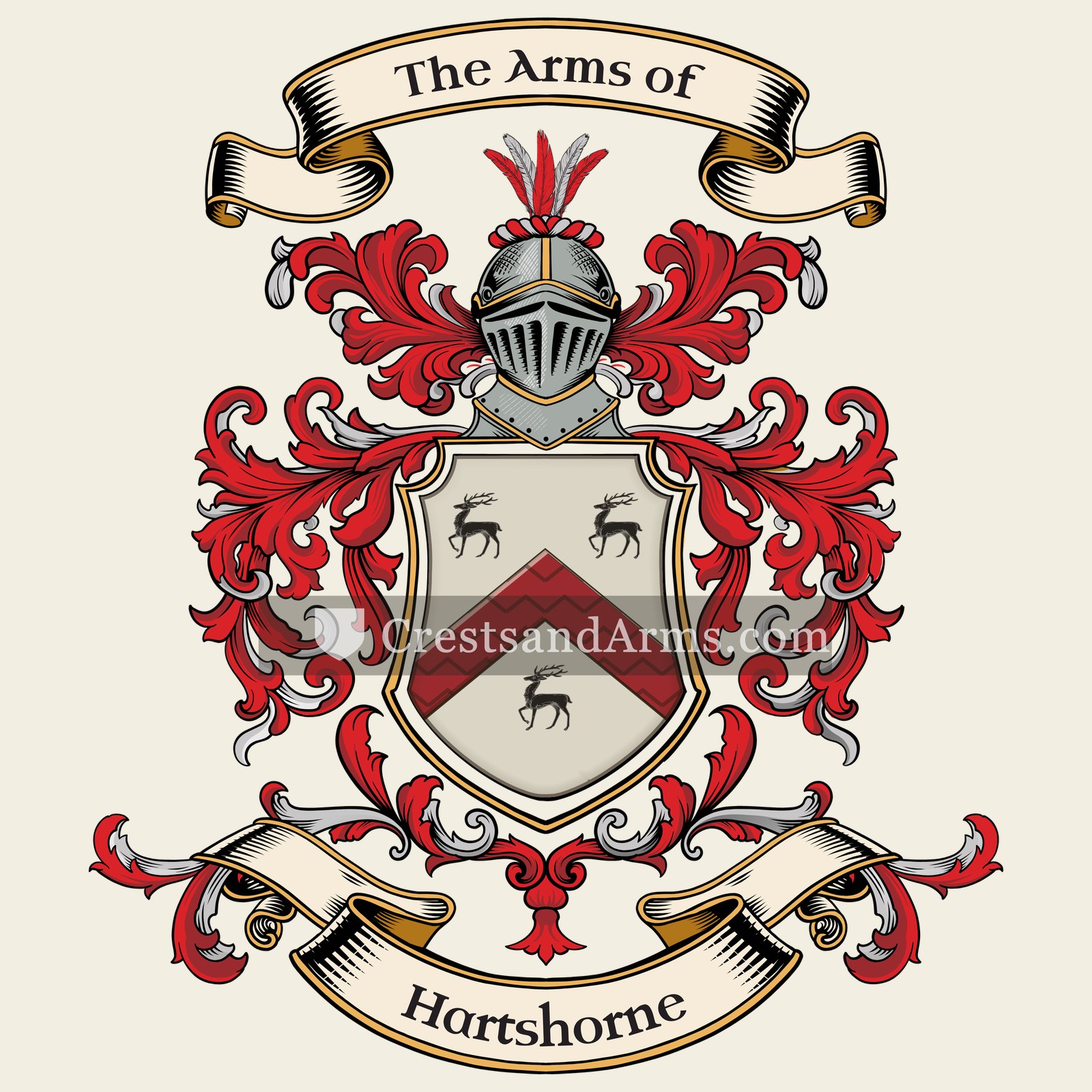 The Hartshorne coat of arms, drawn from the recorded blazon