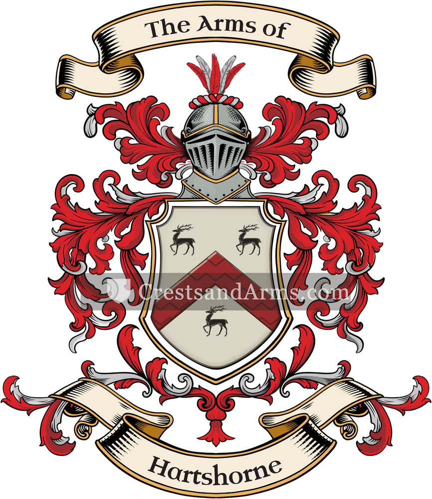 The Hartshorne coat of arms, drawn from the recorded blazon