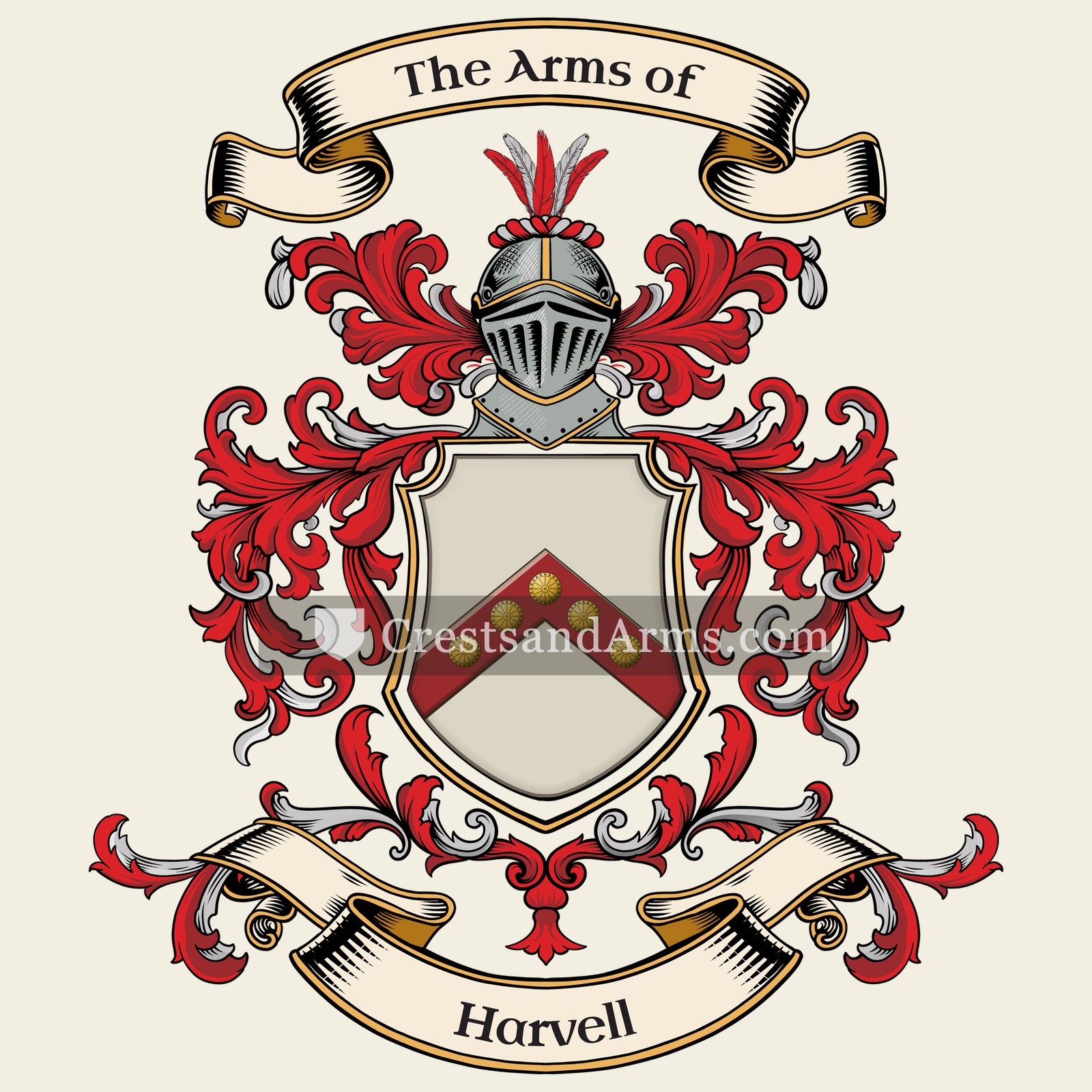 The Harvell coat of arms, drawn from the recorded blazon