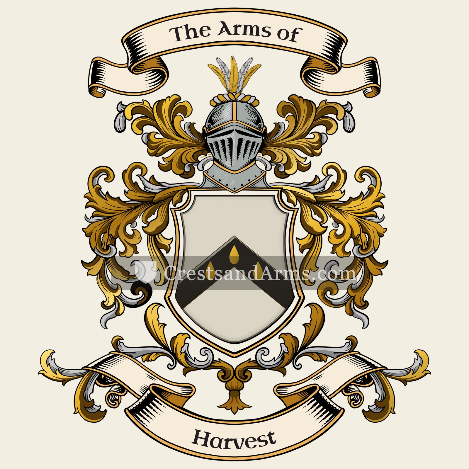 The Harvest coat of arms, drawn from the recorded blazon