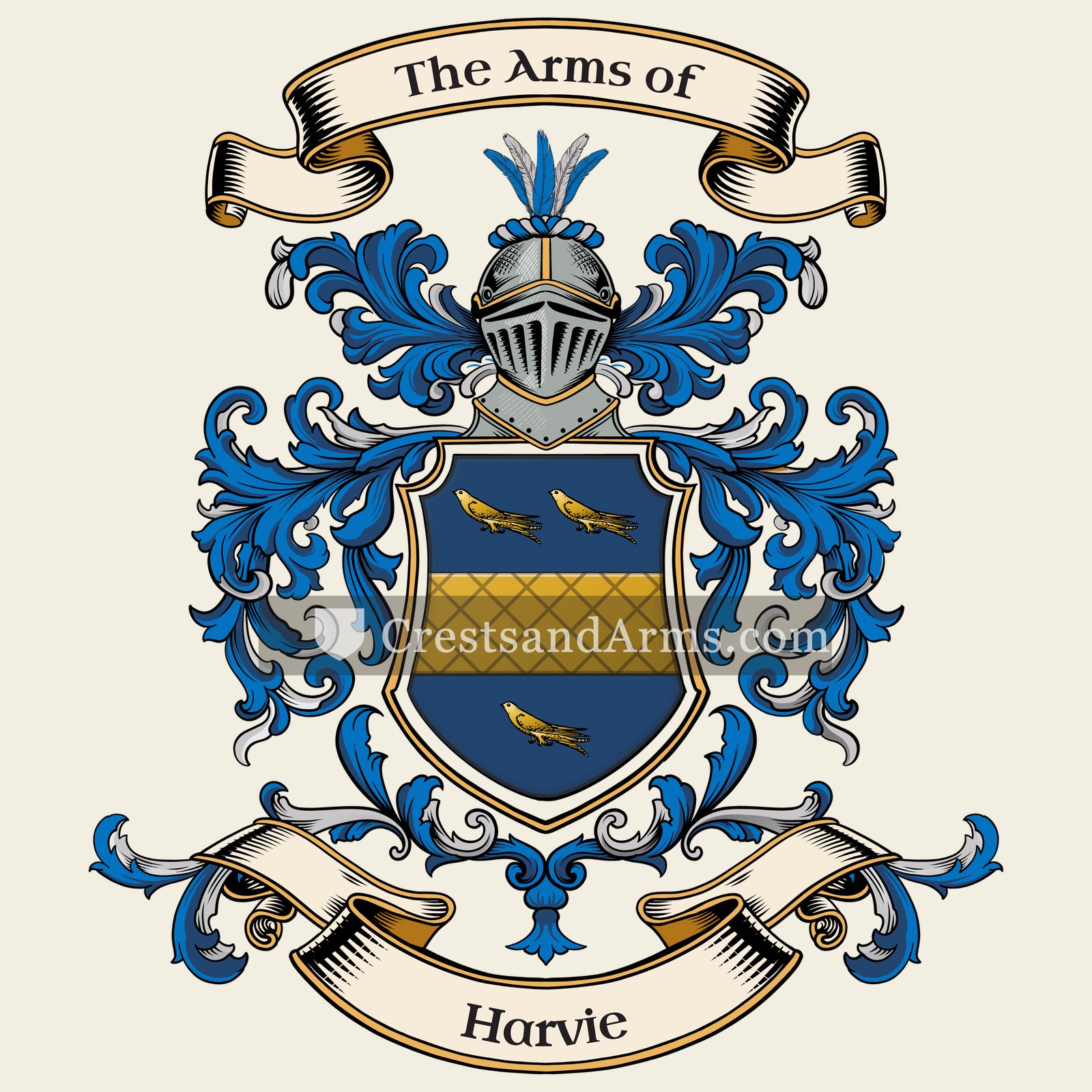 The Harvie coat of arms, drawn from the recorded blazon