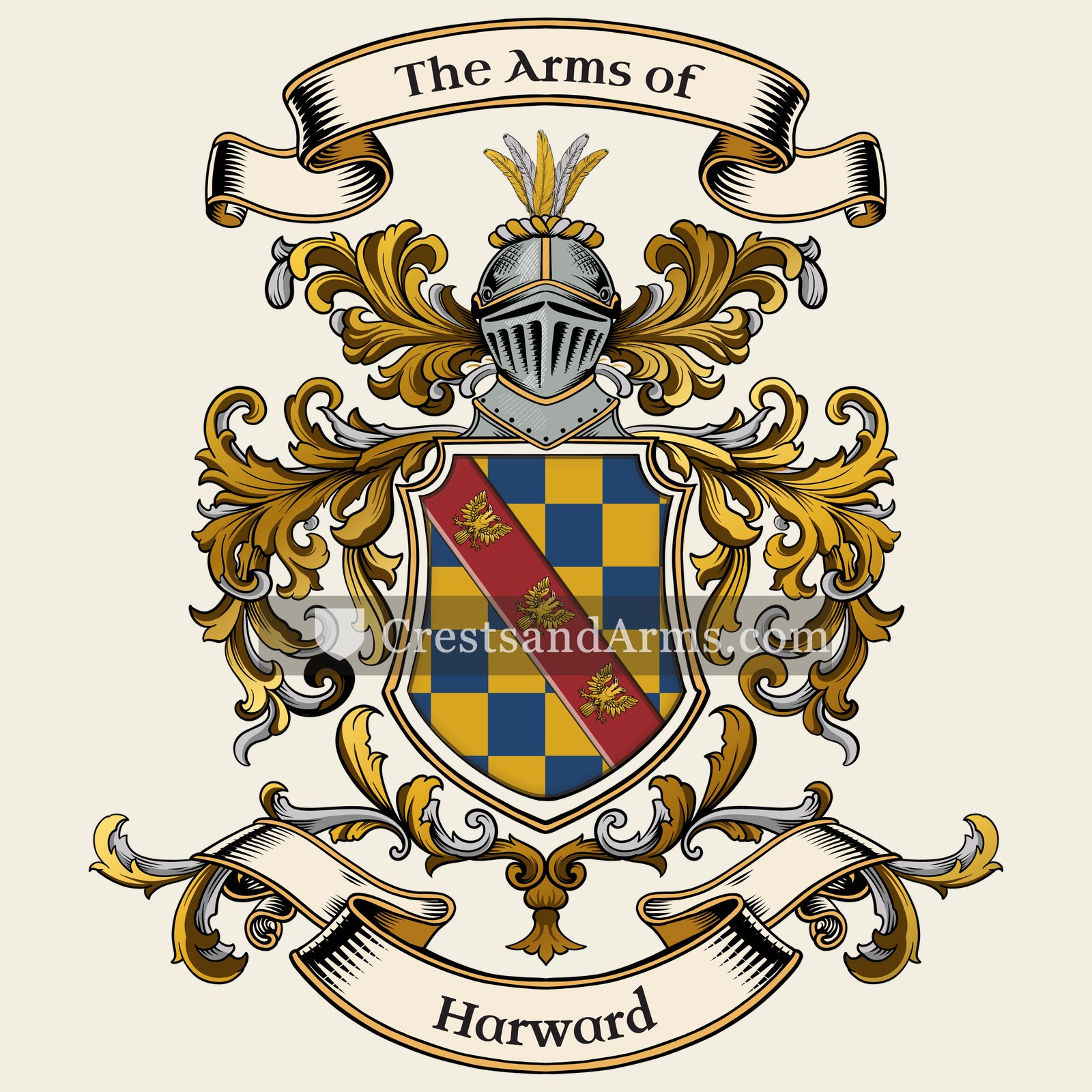 The Harward coat of arms, drawn from the recorded blazon