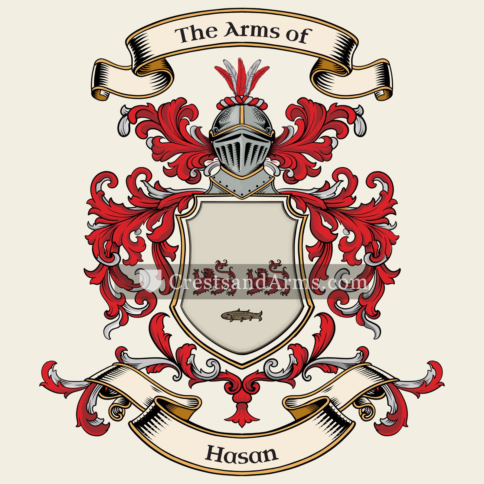 The Hasan coat of arms, drawn from the recorded blazon