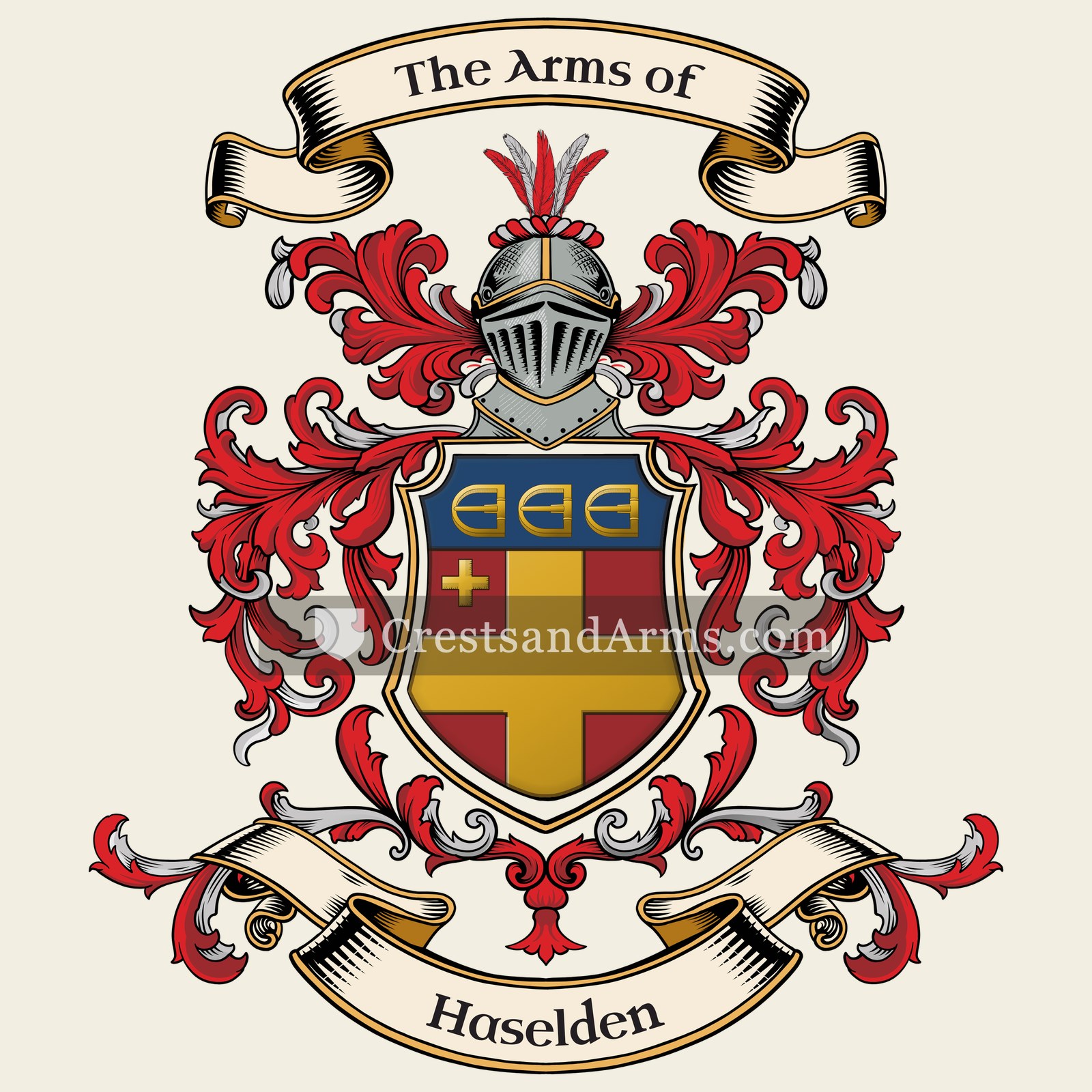 The Haselden coat of arms, drawn from the recorded blazon