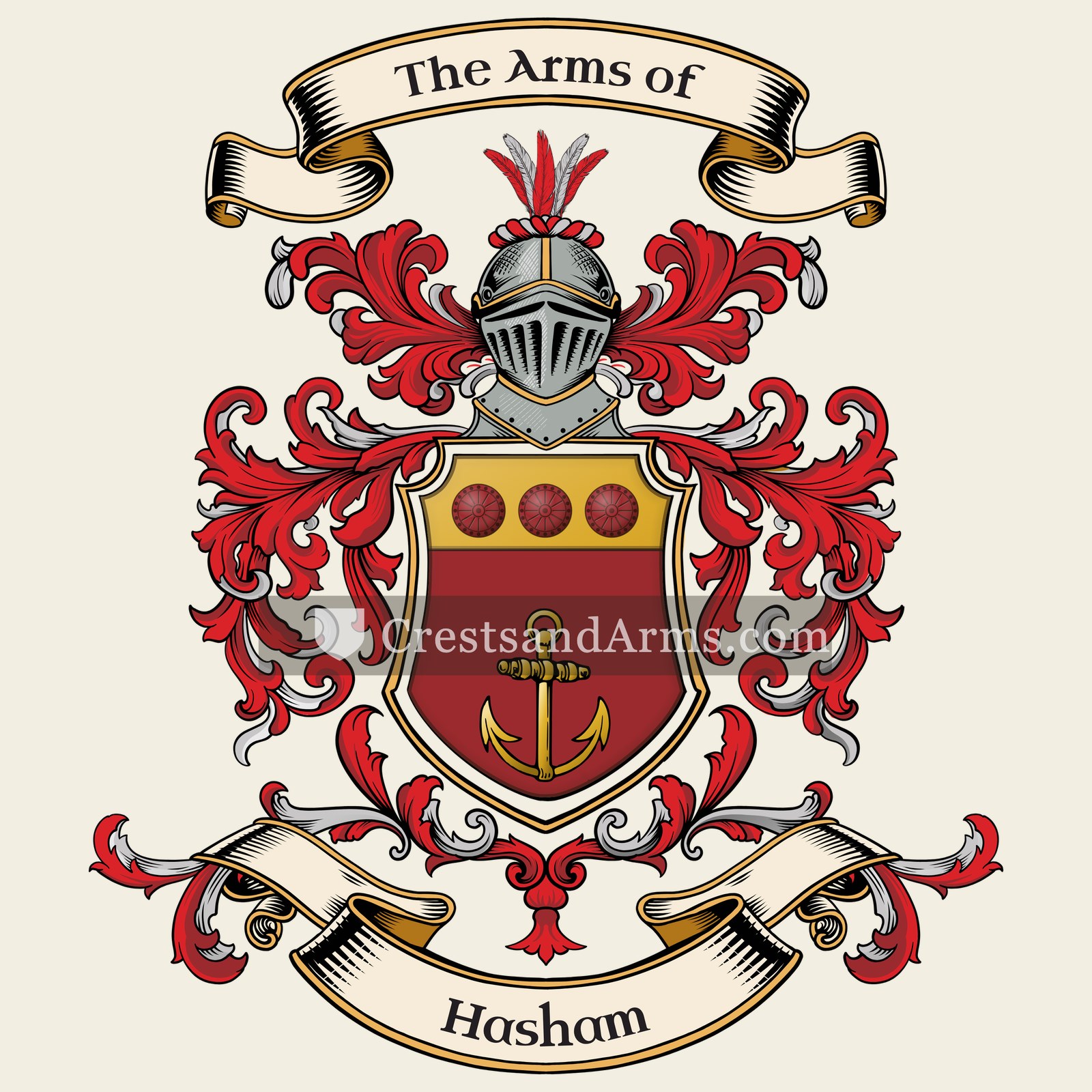 The Hasham coat of arms, drawn from the recorded blazon