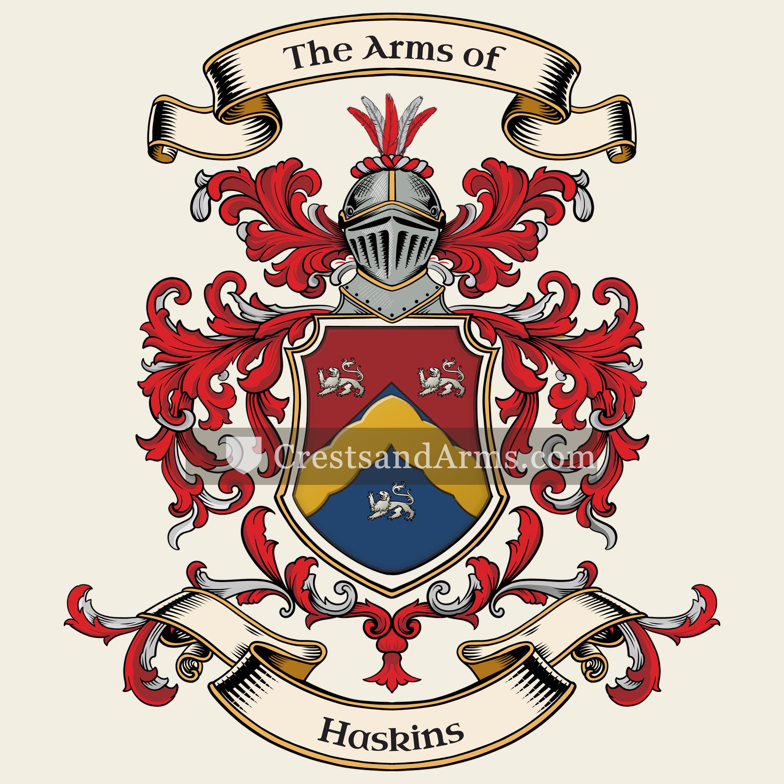 The Haskins coat of arms, drawn from the recorded blazon
