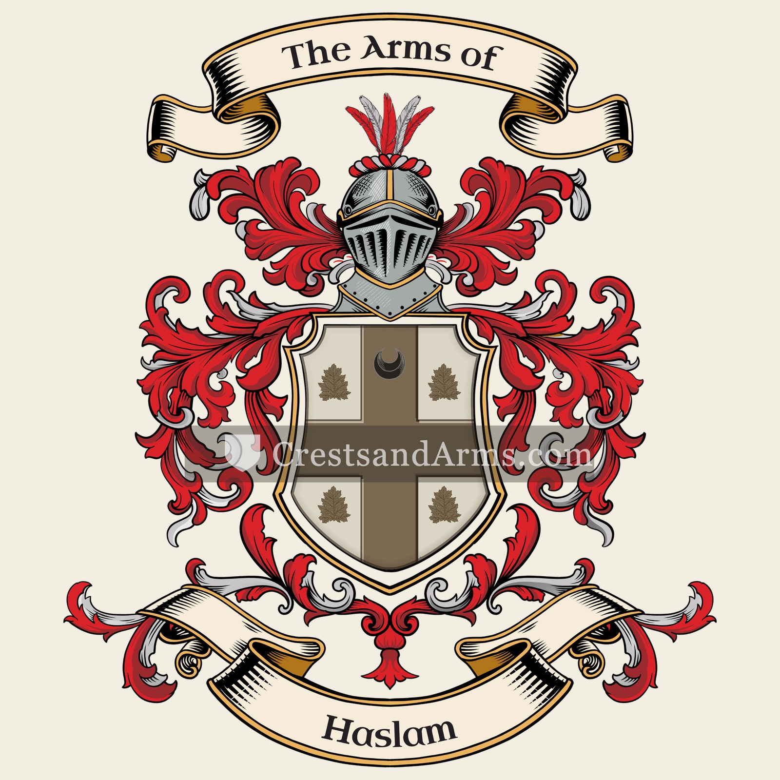 The Haslam coat of arms, drawn from the recorded blazon