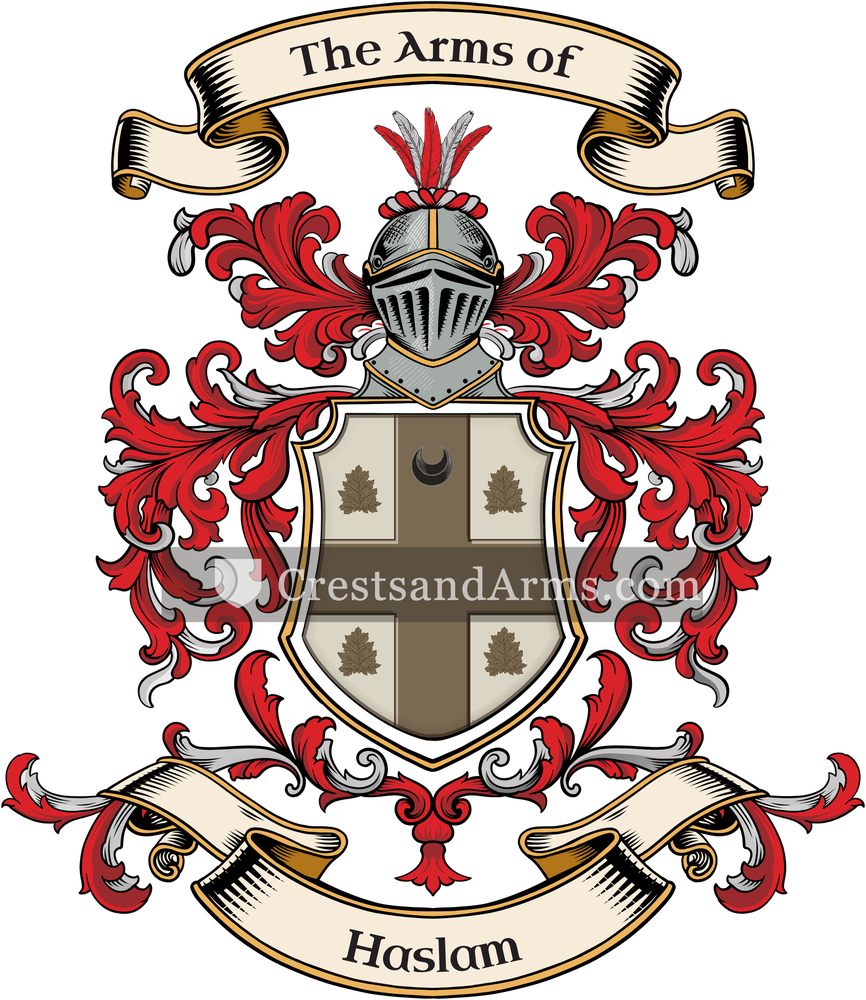 The Haslam coat of arms, drawn from the recorded blazon