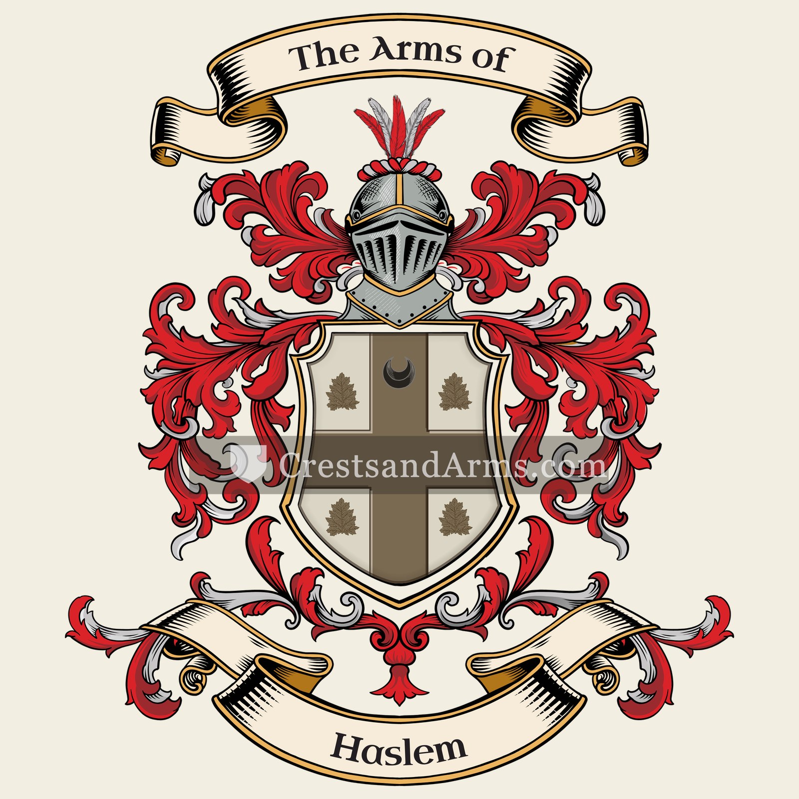 The Haslem coat of arms, drawn from the recorded blazon