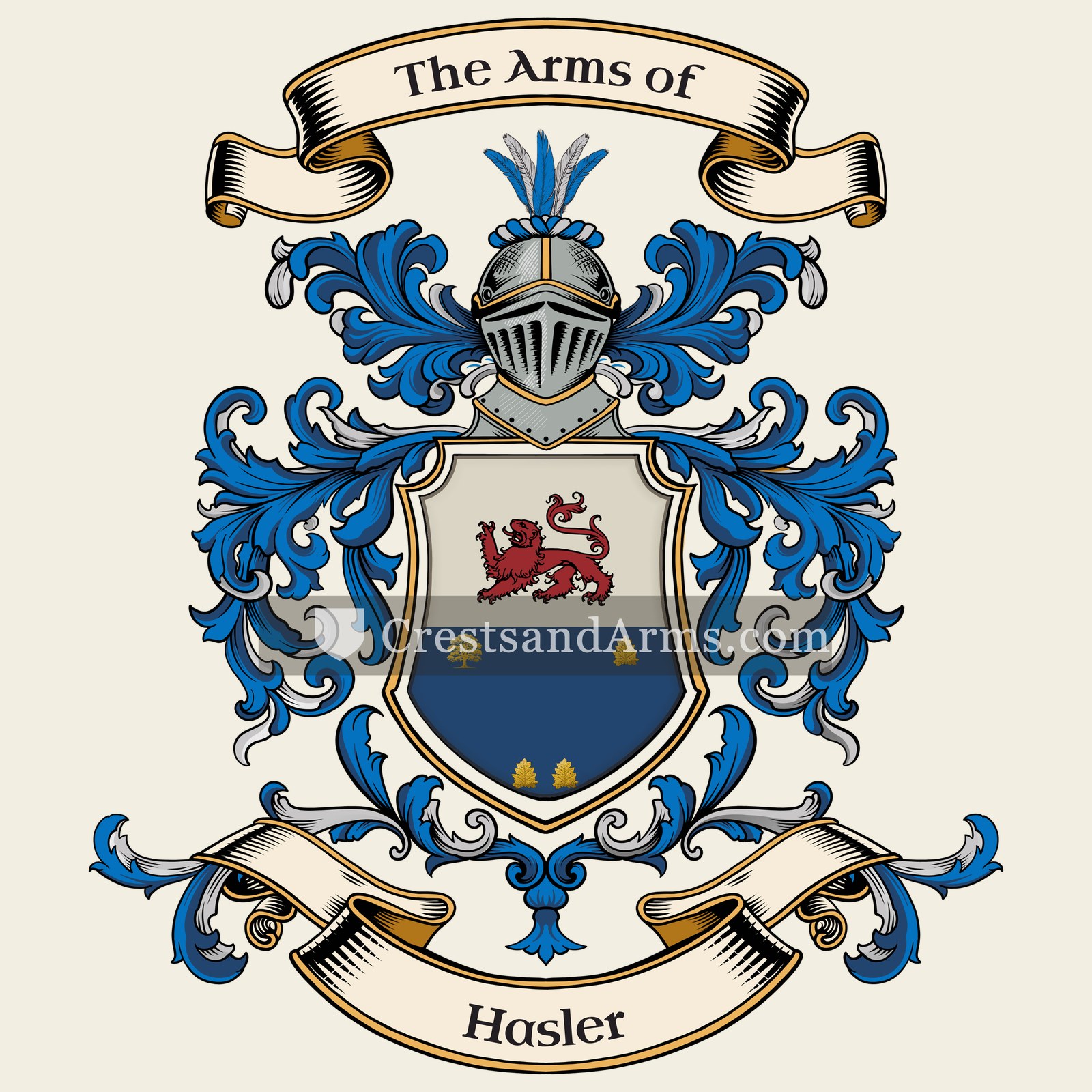 The Hasler coat of arms, drawn from the recorded blazon