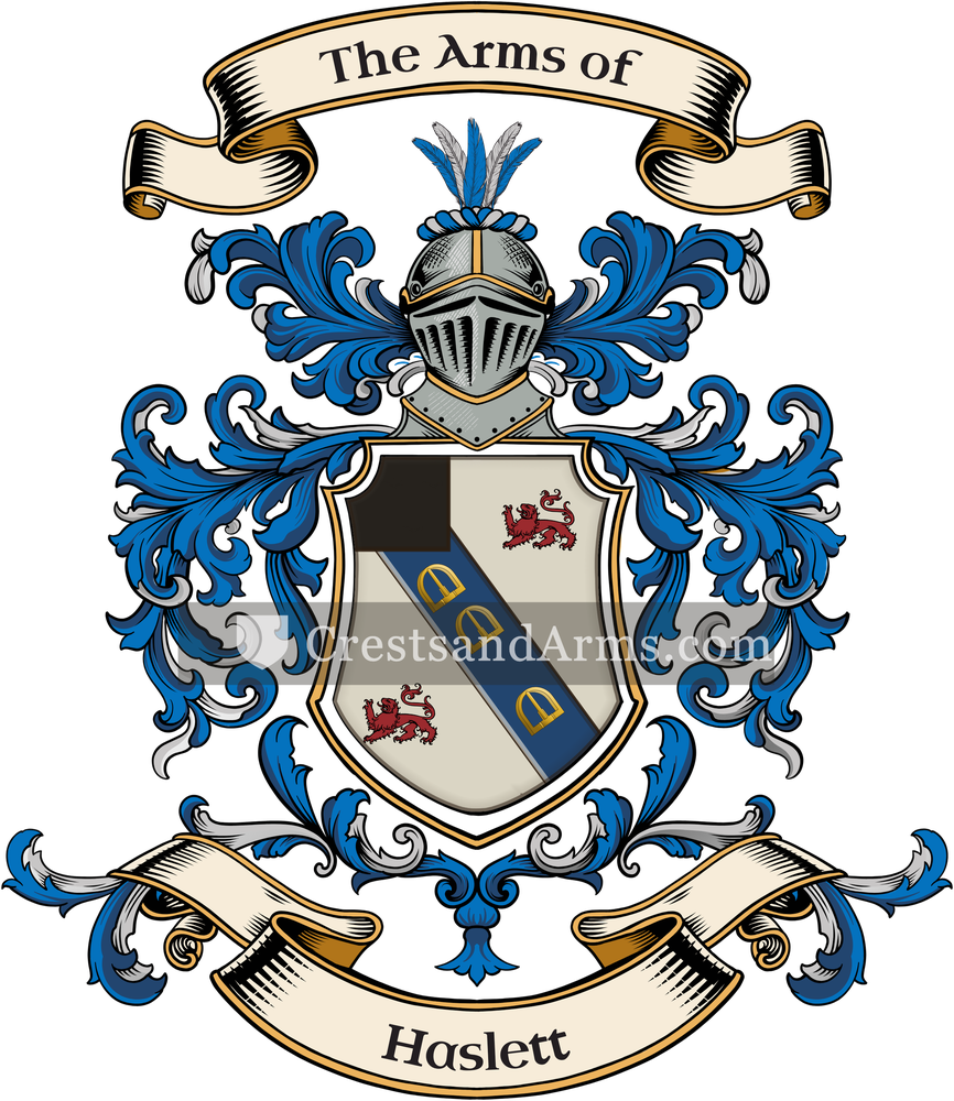 The Haslett coat of arms, drawn from the recorded blazon