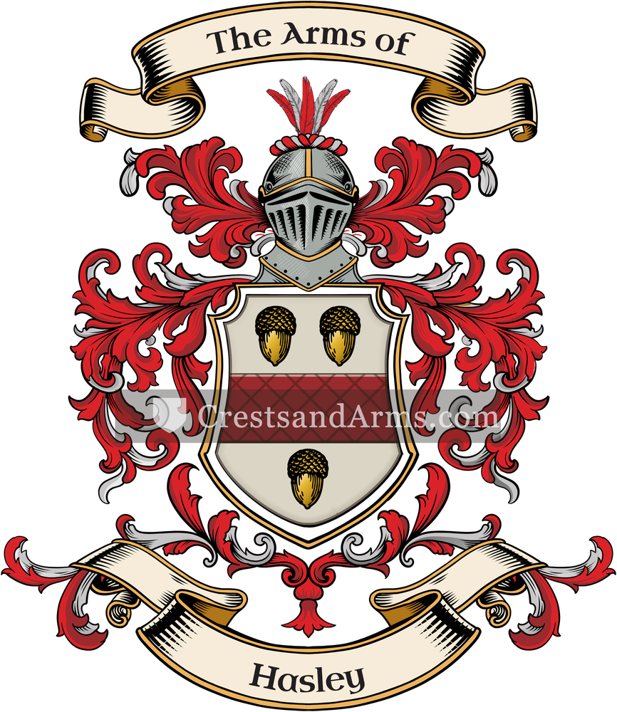 The Hasley coat of arms, drawn from the recorded blazon