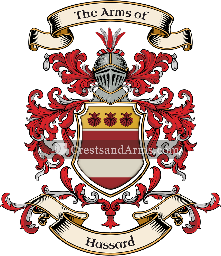 The Hassard coat of arms, drawn from the recorded blazon