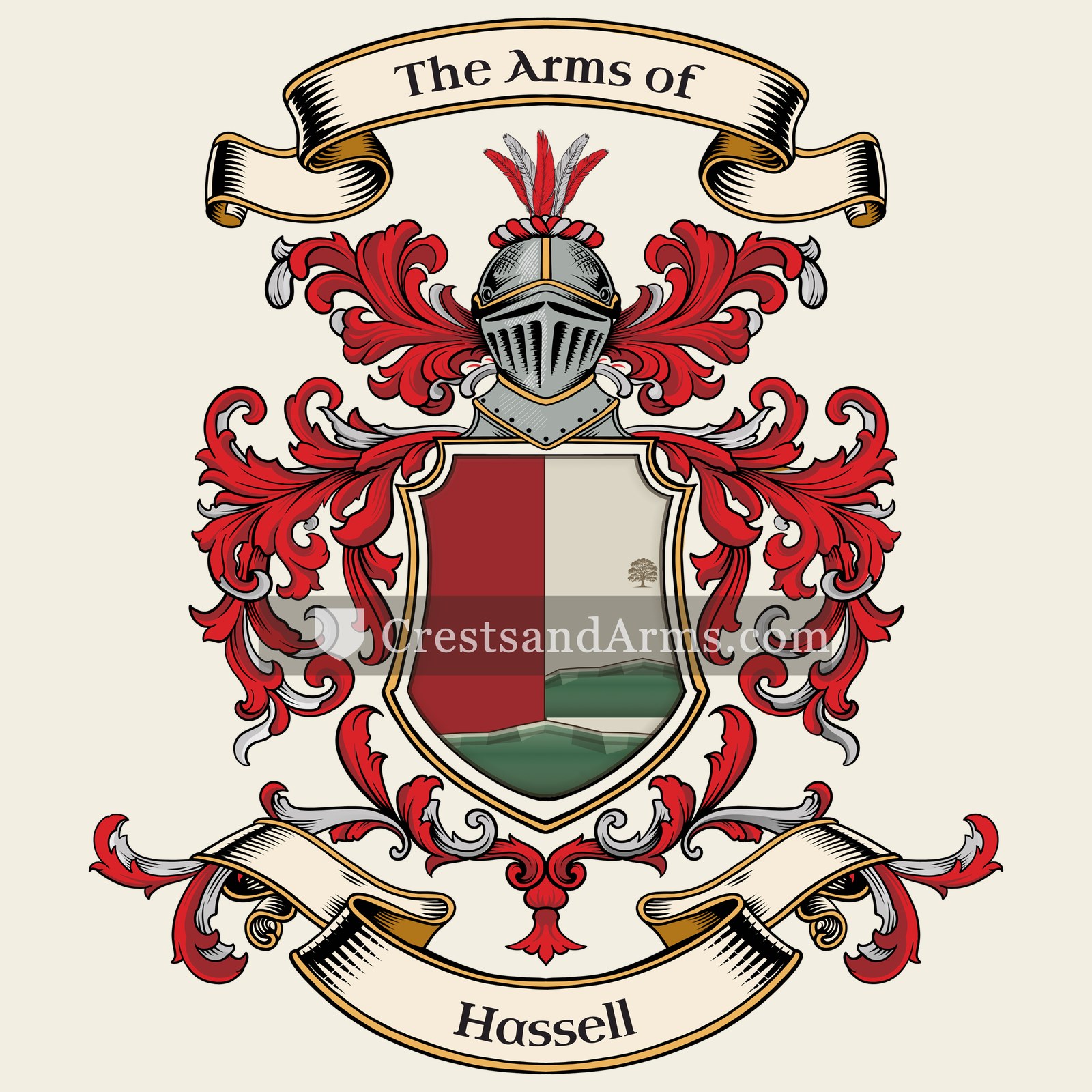 The Hassell coat of arms, drawn from the recorded blazon
