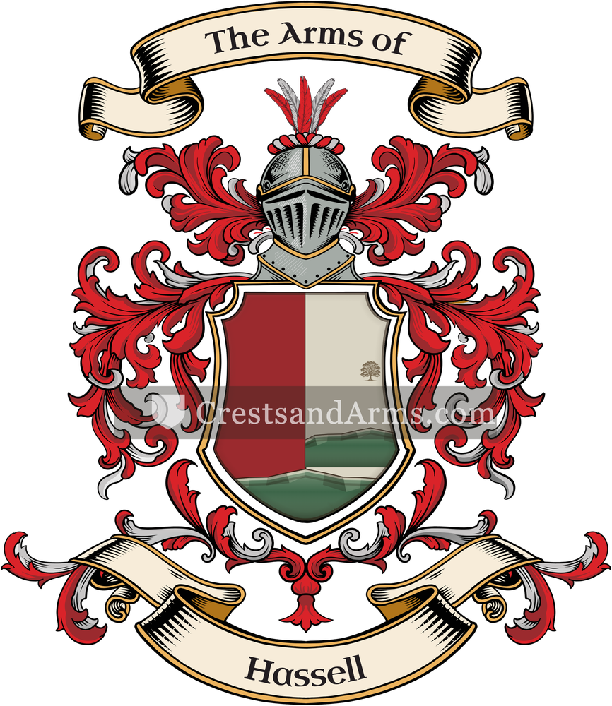 The Hassell coat of arms, drawn from the recorded blazon