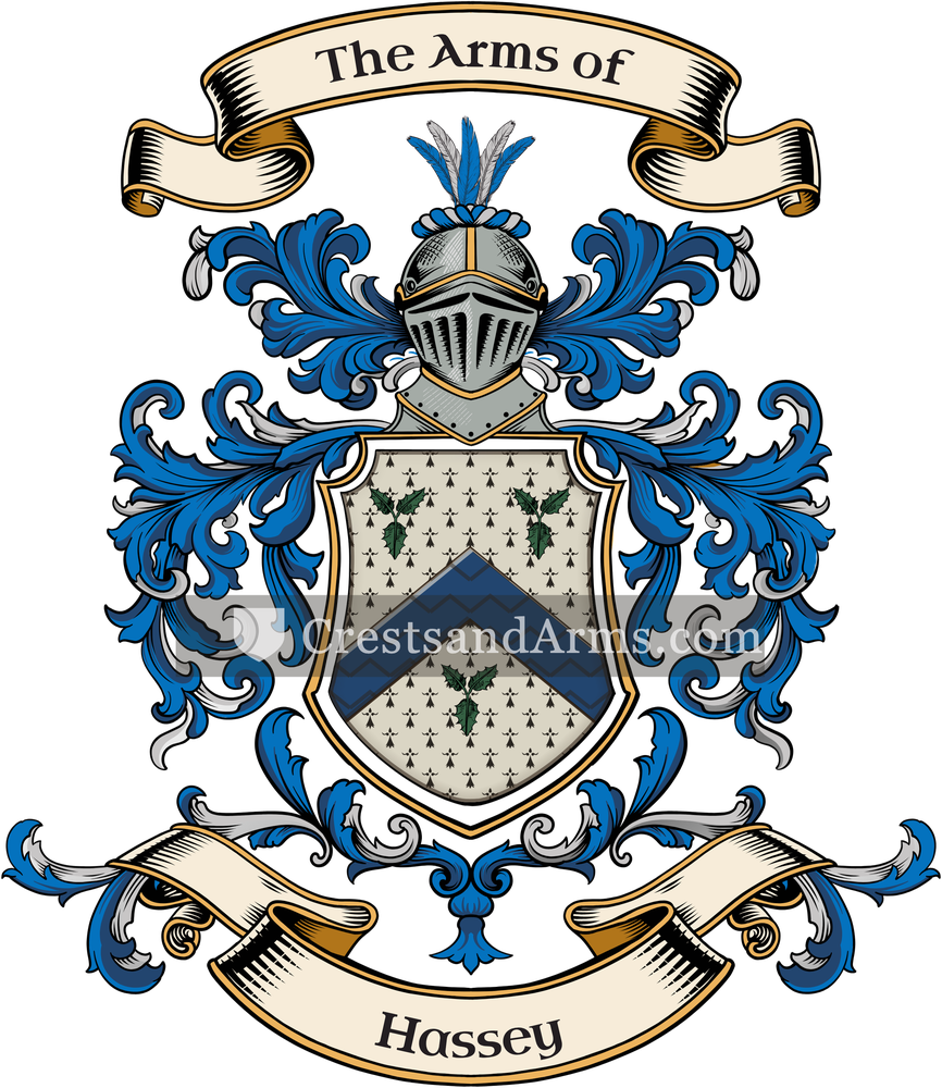 The Hassey coat of arms, drawn from the recorded blazon