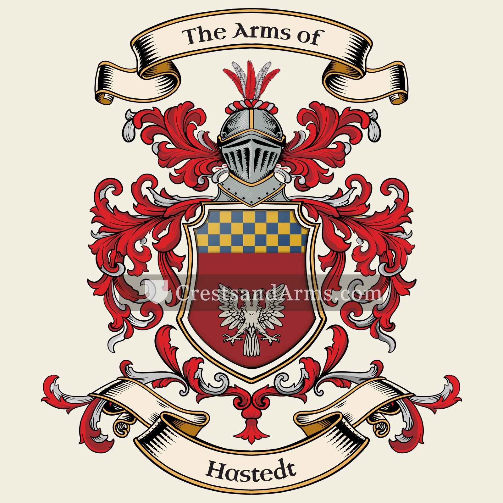 The Hastedt coat of arms, drawn from the recorded blazon