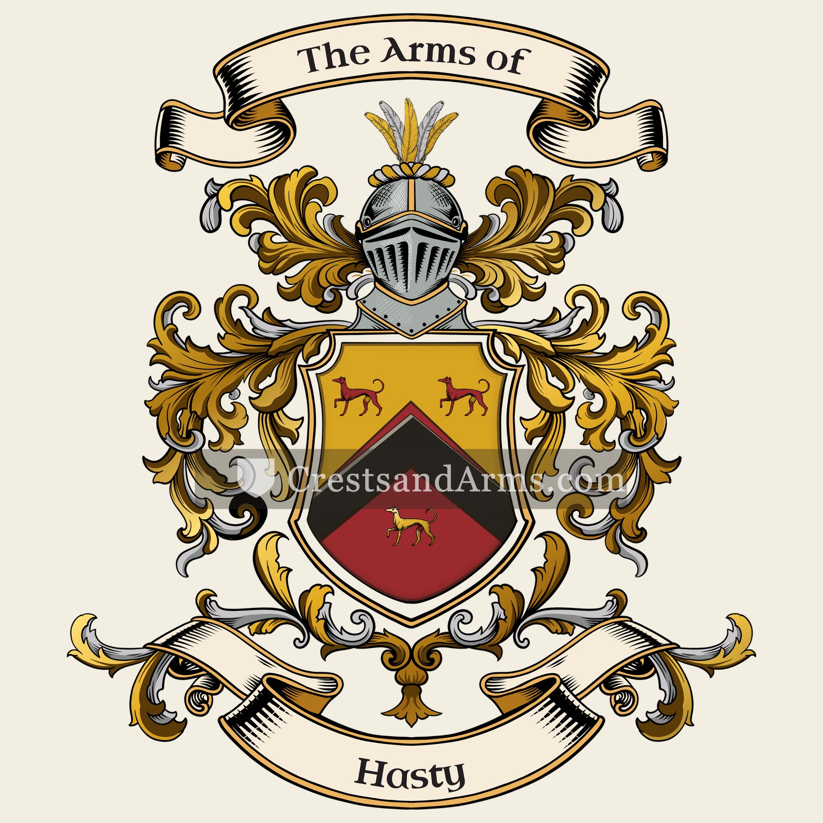The Hasty coat of arms, drawn from the recorded blazon