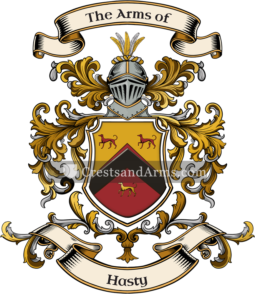 The Hasty coat of arms, drawn from the recorded blazon