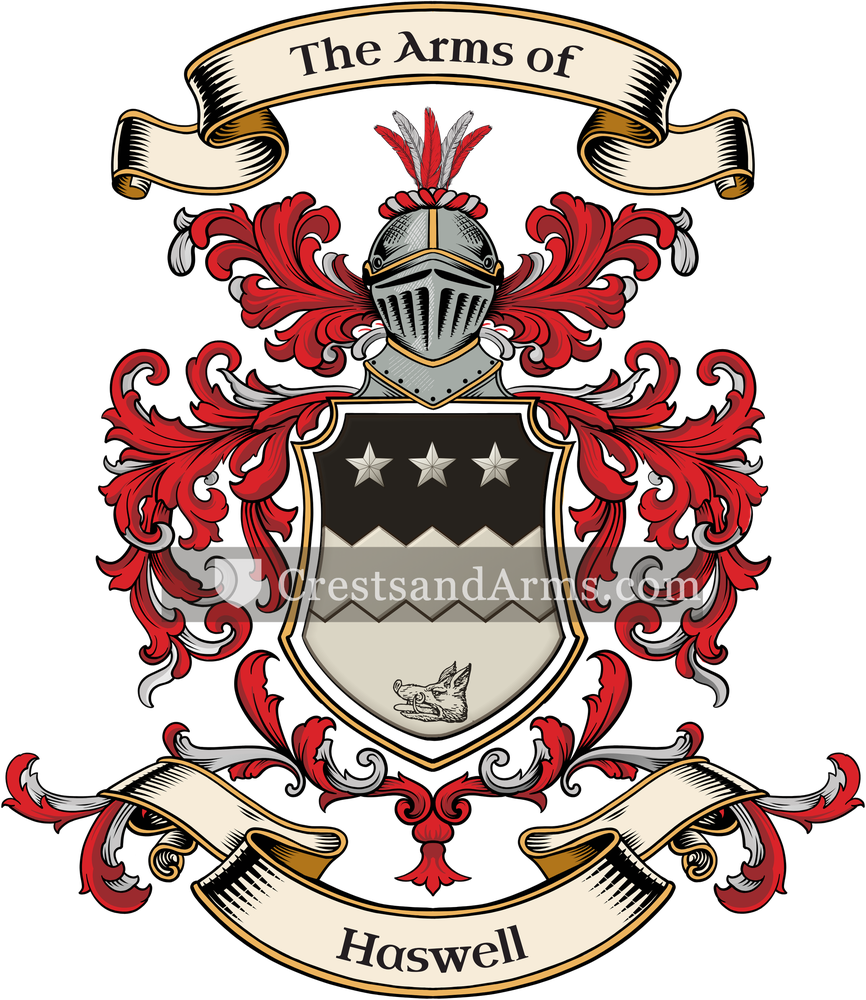 The Haswell coat of arms, drawn from the recorded blazon