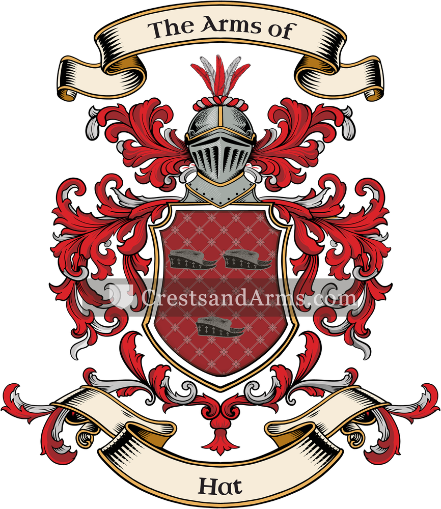 The Hat coat of arms, drawn from the recorded blazon