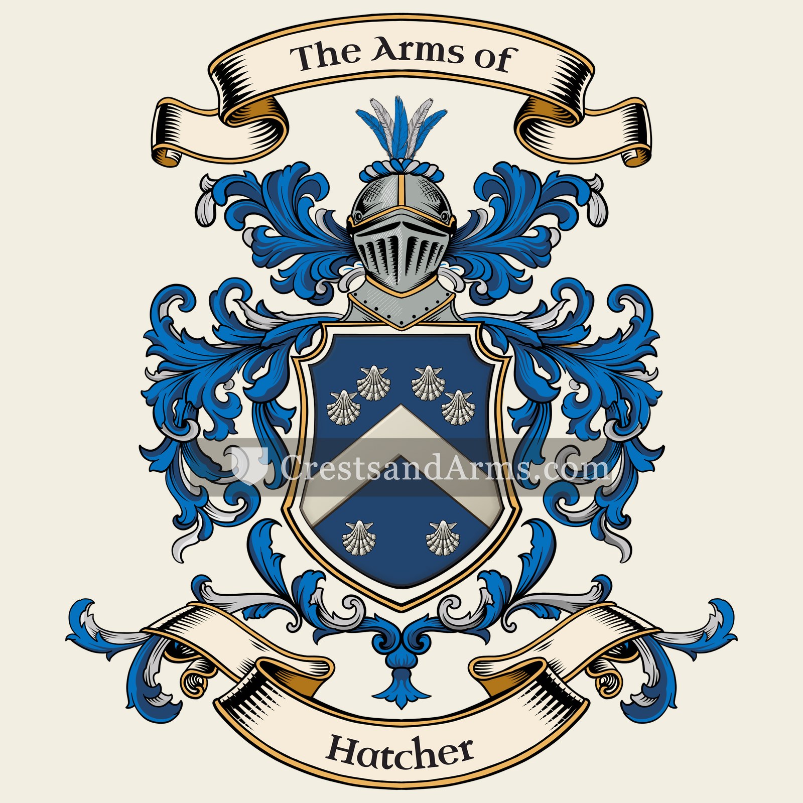 The Hatcher coat of arms, drawn from the recorded blazon