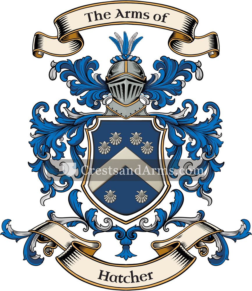The Hatcher coat of arms, drawn from the recorded blazon